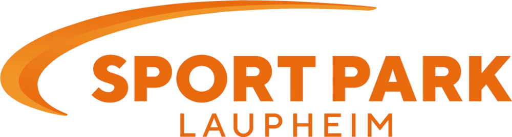 Logo des Sportpark Laupheim in Orange, mit einer geschwungenen Linie darüber.