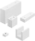 Five white calcium silicate blocks in various rectangular and U-shaped sizes for masonry construction.