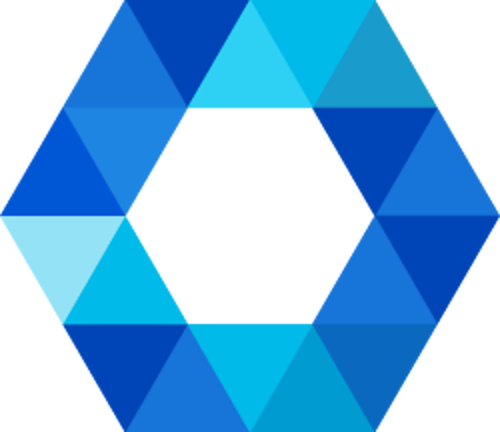 Ein blaues Sechseck, das aus 12 Dreiecken in verschiedenen Blautönen besteht.