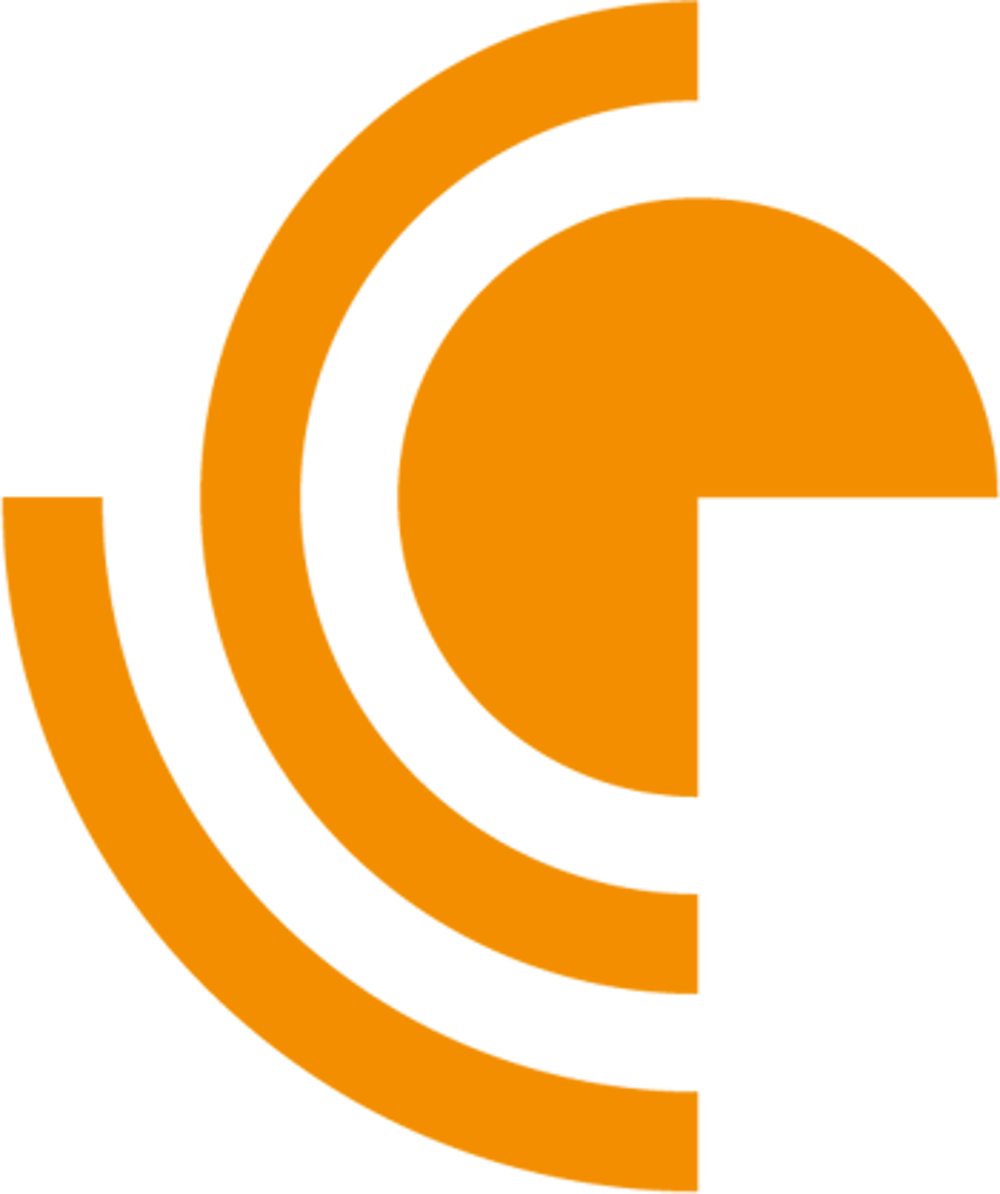Orangefarbenes Logo mit einem Kreis und drei geschwungenen Linien, die an ein Funksignal erinnern.