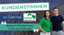 KUNDENSTIMMEN: Lachende Frau und Mann vor Dachstuhl, mit PIEPER BEDACHUNGEN GmbH Logo und Zitat.