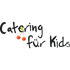 Schwarzer Text "Catering für Kids" mit zwei roten Kirschen anstelle des "e" in "Catering".