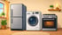 Kühlschrank, Waschmaschine und Herd in einer Küche.
