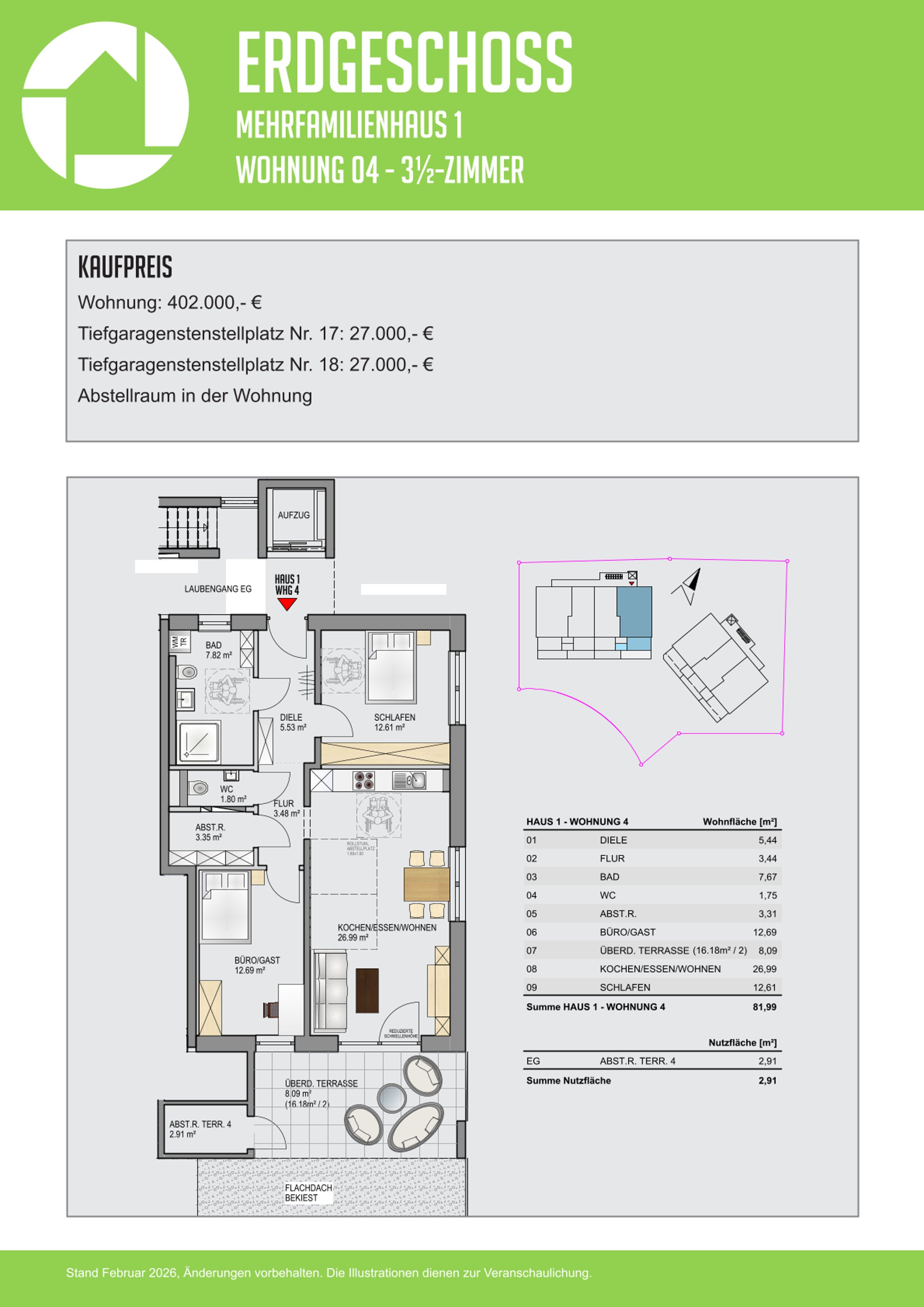 Grundriss Haus 1, Wohnung 4, Färberbrühl Mietingen