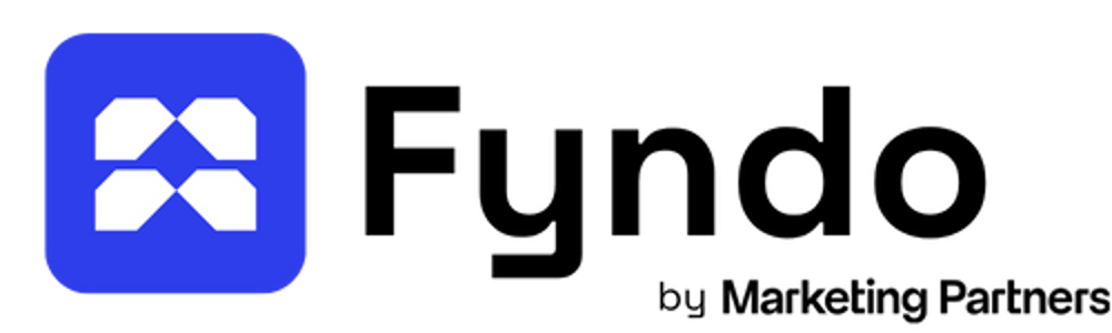 Fyndo Logo mit blauer Raute und der Schriftzug "Fyndo by Marketing Partners".