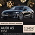 Schwarzer Audi A5 TFSI Sportlimousine, beworben mit "SPORTLICH. ELEGANT. MODERN." und Preis "1.540 € brutto/Monat".