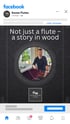 Mann in schwarzem Hemd arbeitet an Flötenbau, umgeben von Text "Not just a flute - a story in wood".