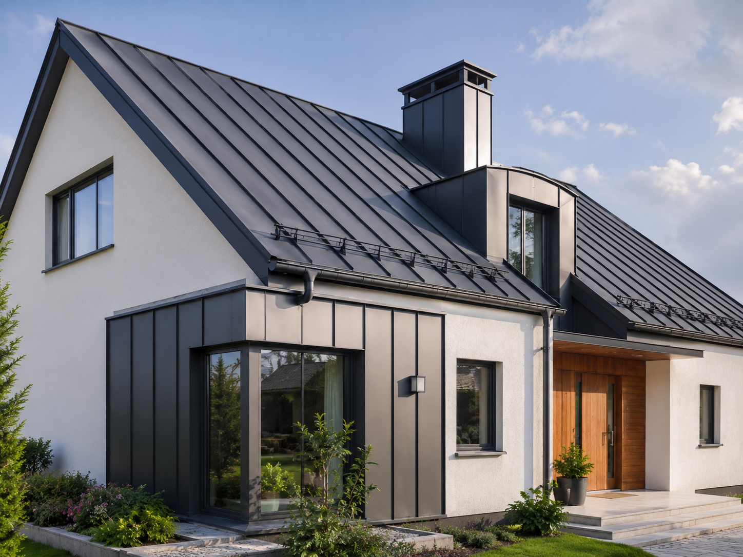 Haus mit Metallfassade und Stehfalzdach
