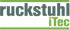 Ruckstuhl iTec Logo in Grau und Grün auf schwarzem Hintergrund mit horizontalen grünen Linien.
