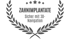 Graues Lorbeerblatt-Emblem mit dem Text „ZAHNIMPLANTATE Sicher mit 3D-Navigation“ und vier Sternen.