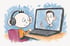 Ilustracija: dete sa slušalicama diže palac dok prati nastavnika na online času.