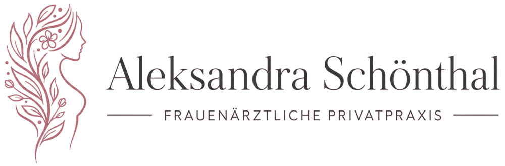 Logo von Aleksandra Schönthal Frauenärztliche Privatpraxis mit einer weiblichen Silhouette aus floralen Elementen.