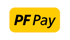 Gelbes Rechteck mit abgerundeten Ecken und schwarzem Text "PF Pay".