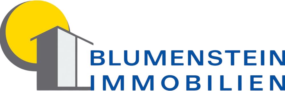 Blumenstein Immobilien Logo: Gelbe Sonne hinter einem grauen Gebäude, daneben blauer Text "BLUMENSTEIN IMMOBILIEN".
