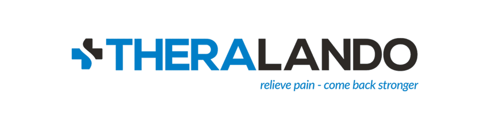 Theralando Logo mit Slogan "relieve pain - come back stronger"
