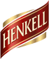 Logo der Sektmarke Henkell in weißer Schrift auf einem geschwungenen, rot-goldenen Banner vor schwarzem Hintergrund.