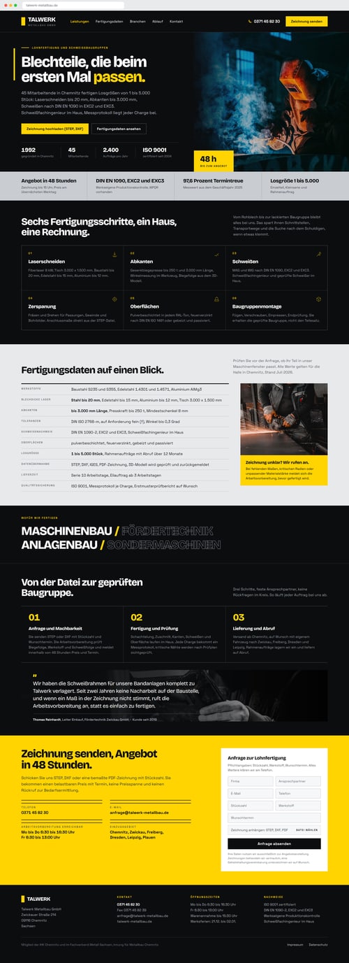 Beispielentwurf für die Website eines Metallbaubetriebs
