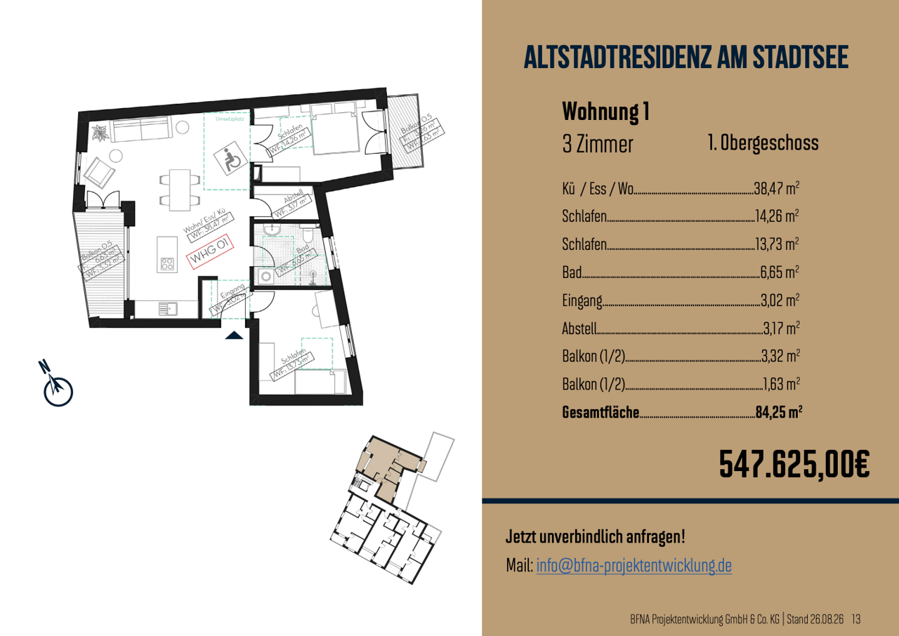 Grundriss Wohnung 1, Altstadtresidenz am Stadtsee, Bad Waldsee