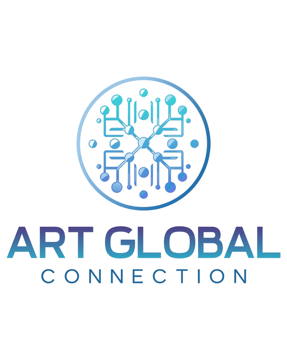 "ART GLOBAL CONNECTION" logo with a blue circuit board design in a circular icon.