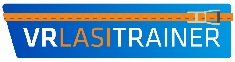 Das Logo "VRLASITRAINER" ist blau und orange, mit einem orangen Balken darüber.