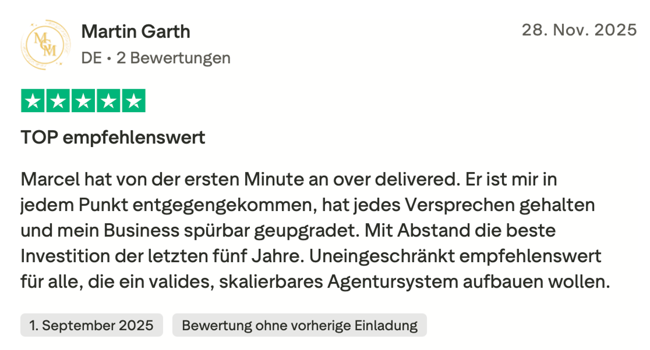 Trustpilot-Rezension von Martin Garth