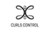 Schwarzes, geschwungenes, unendliches Symbol über dem Text "CURLS CONTROL" auf weißem Hintergrund.