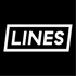 Weißer Text "LINES" in einem gekippten weißen Rechteck auf schwarzem Hintergrund.