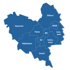 Karte der Region Braunschweig mit den Städten Hannover, Gifhorn, Wolfsburg, Helmstedt, Peine, Braunschweig, Wolfenbüttel, Salzgitter, Hildesheim und Goslar.
