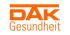 Orangefarbenes DAK Gesundheit Logo auf dunkelgrünem Hintergrund.