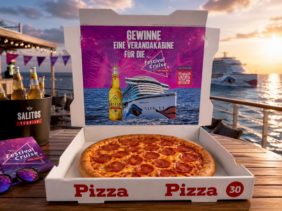 SALITOS x AIDA — Employer Branding Kampagne Werbung im Pizzakarton, Regional, Augsburg · München