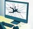 Originalillustration: Ein Mitarbeiter ist im Netz seines Systems gefangen.