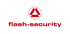 Rotes Flash-Security-Logo mit einem dreieckigen Symbol in einem Kreis über dem Text auf grünem Hintergrund.