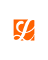 Oranges Quadrat mit einem stilisierten dunkelgrünen Buchstaben L.