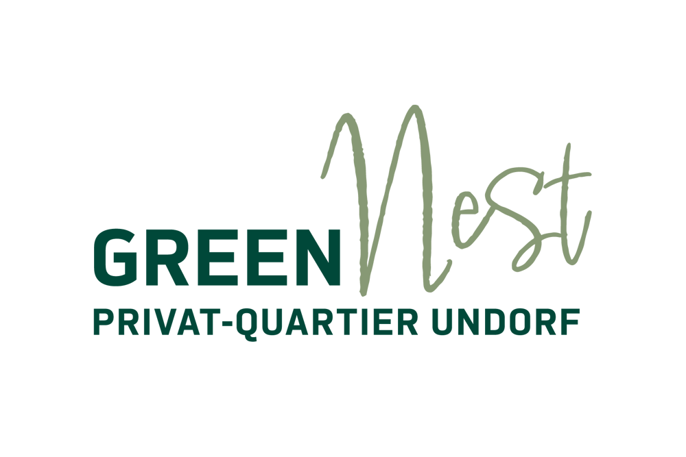 Logo "Green Nest Privat-Quartier Undorf" auf grünem Hintergrund.