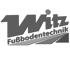 Firmenlogo "Witz Fußbodentechnik" in Grau auf dunklem Hintergrund.