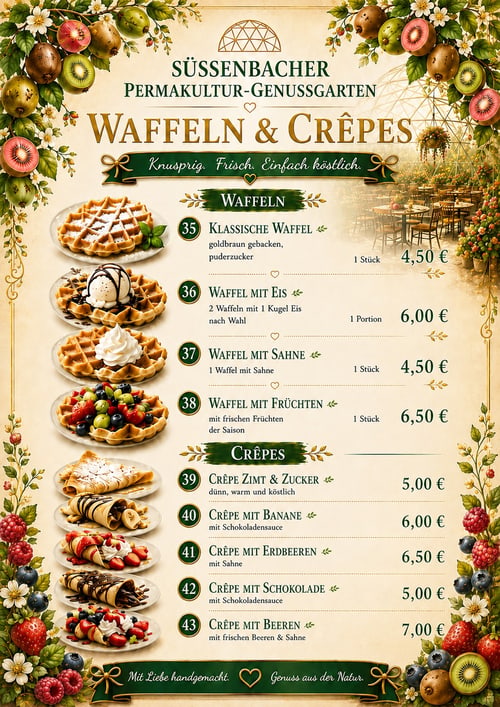 Speisekarte Waffeln und Crêpes