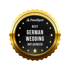 FeedSpot Auszeichnung: Bester deutscher Hochzeits-Influencer, goldene Plakette mit Sternen.