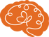White continuous line drawing of a human brain with a heart shape in the center on an orange background.
