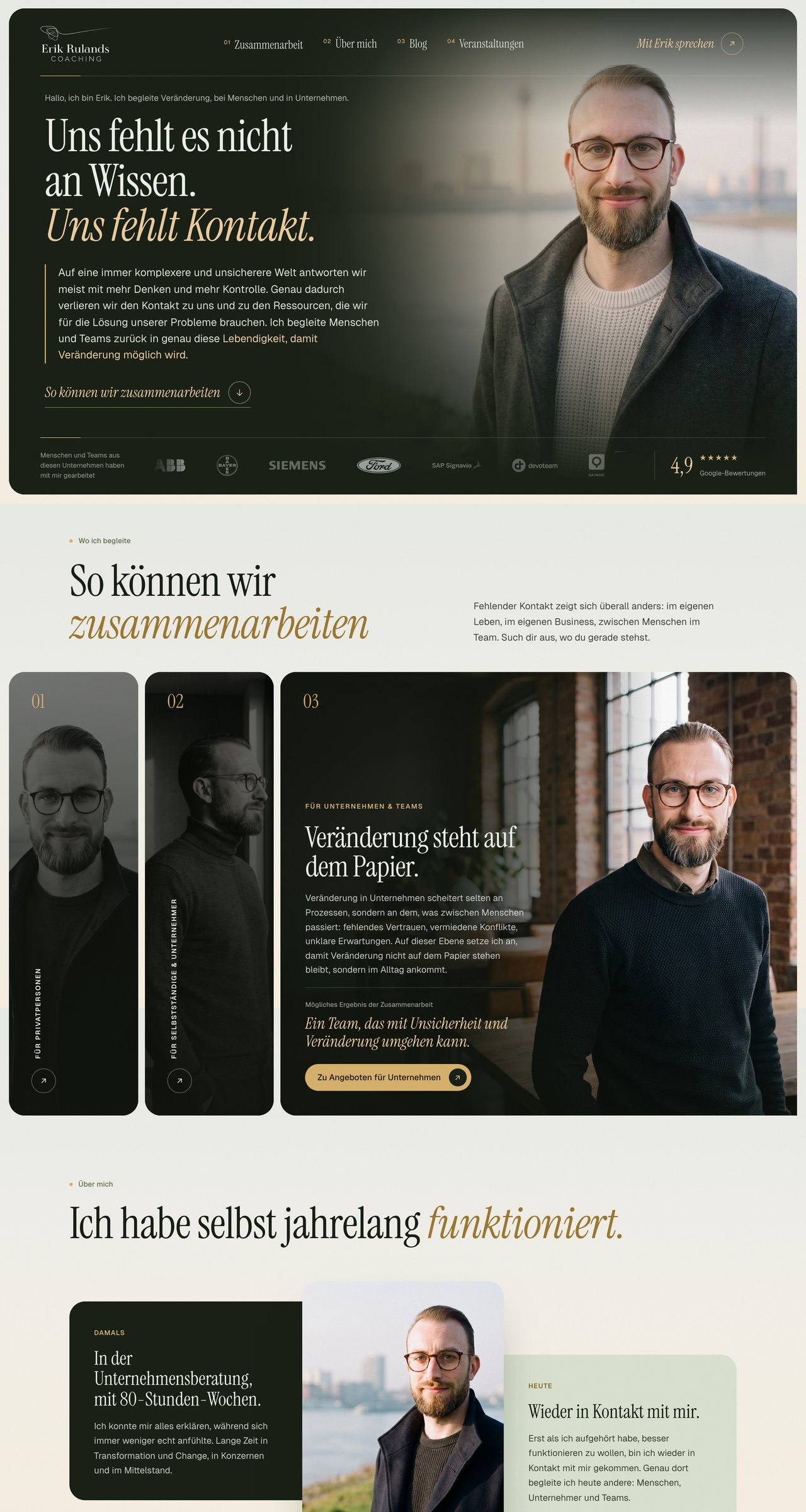 Erik Rulands website, first three screens