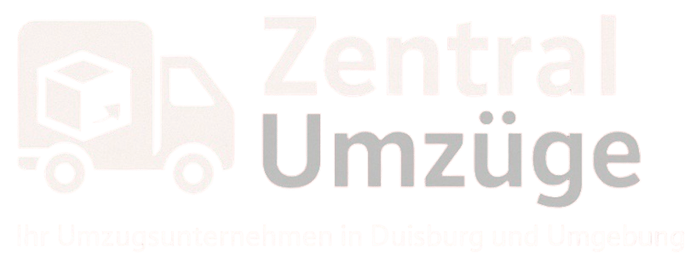 Zentral Umzüge Logo: Umzugswagen mit Karton, Text "Ihr Umzugsunternehmen in Duisburg und Umgebung".