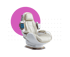 White and gold luxury massage chair with cream-colored upholstery and a control panel on the armrest.