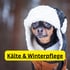 Kleiner Hund mit schwarzem Mantel und flauschiger weißer Mütze; Text: Kälte & Winterpflege