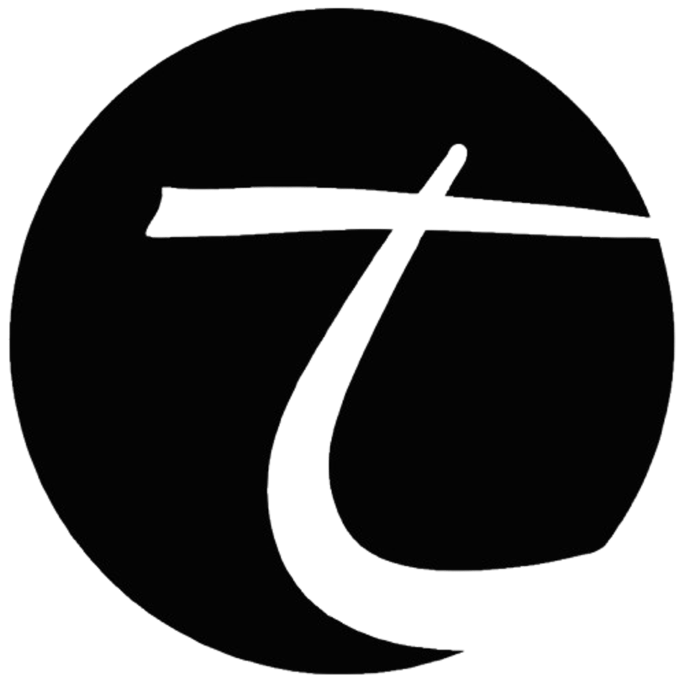 Ein schwarzer Kreis mit einem grünen, stilisierten Buchstaben "T" in der Mitte.