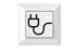 Weiße Lichtschalterabdeckung mit schwarzem Symbol für einen Stecker mit Kabel.