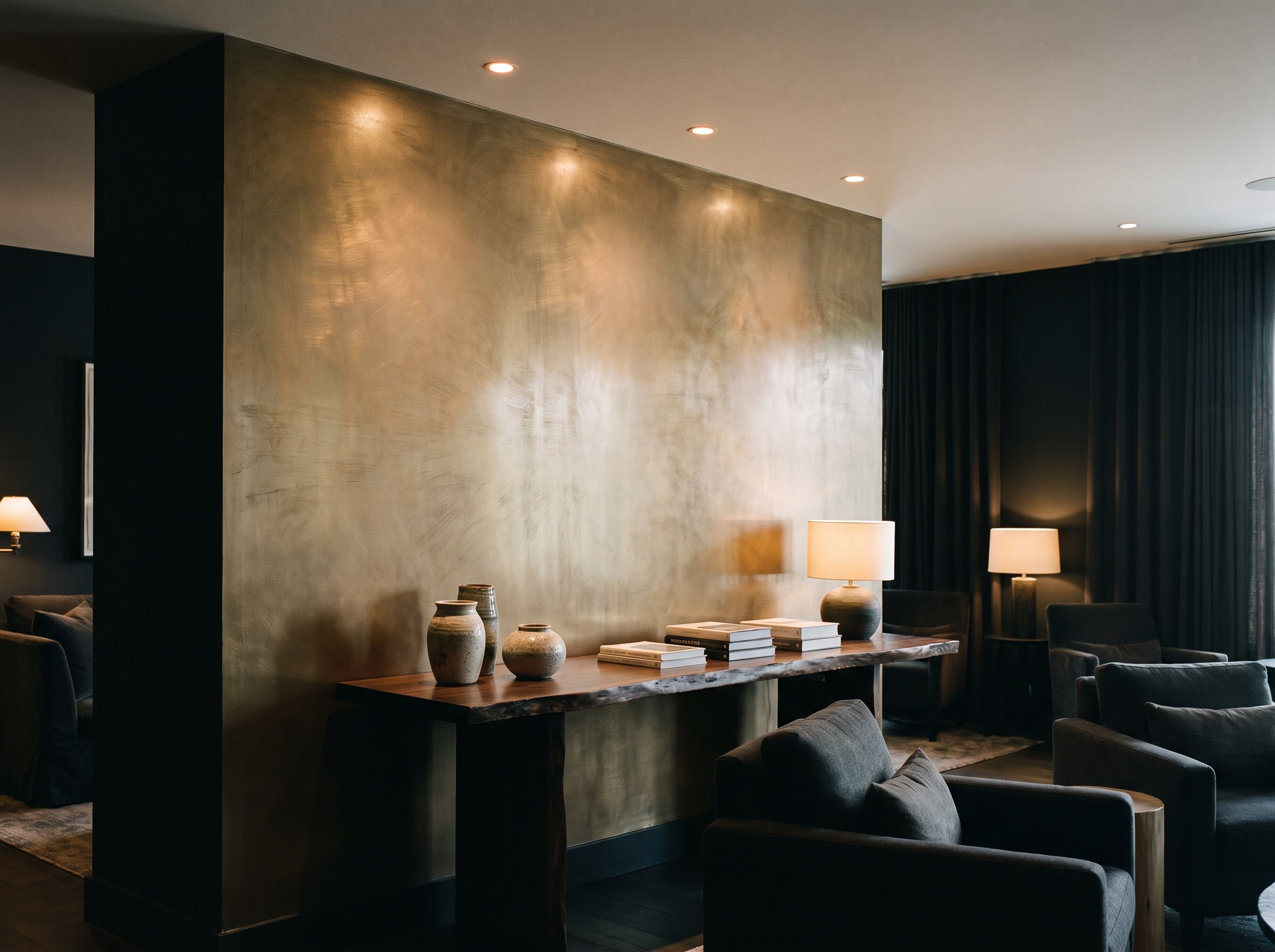 Metallic-Effekt Wandgestaltung mit warmem goldenem Schimmer