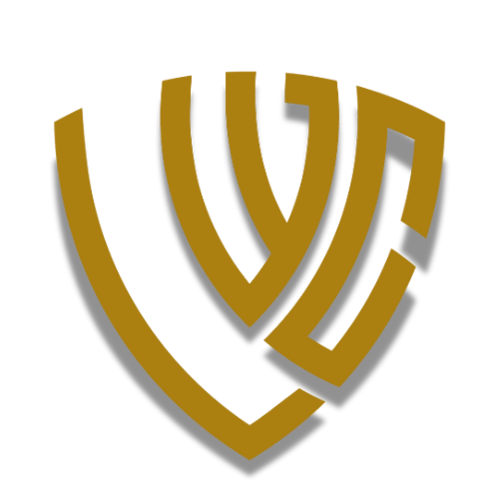 Goldenes, stilisiertes Wappenlogo mit den Buchstaben "LWC" auf weißem Hintergrund.