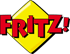 Rotes "FRITZ!"-Logo auf gelbem, rautenförmigem Hintergrund.