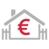 Graues Haus- und Zaunsymbol mit rotem Euro-Zeichen in der Mitte.