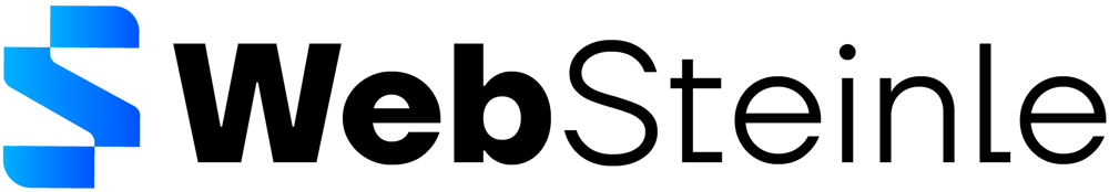 Logo von WebSteinle mit einem blauen, stilisierten "S" und dem schwarzen Schriftzug "WebSteinle".