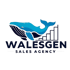 Blauer Wal vor wachsenden Balkendiagrammen; Text: WALESGEN SALES AGENCY.